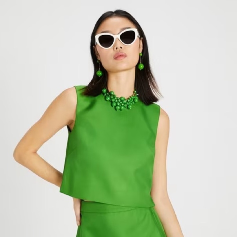 NWT Kate Spade Duchess Satin Shell Tank Green Size M